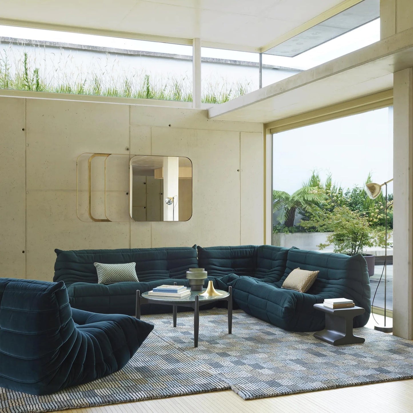 Caterpillar Sofa 3 Seater lounge chair in soft flannel fabric with ergonomic low-profile design