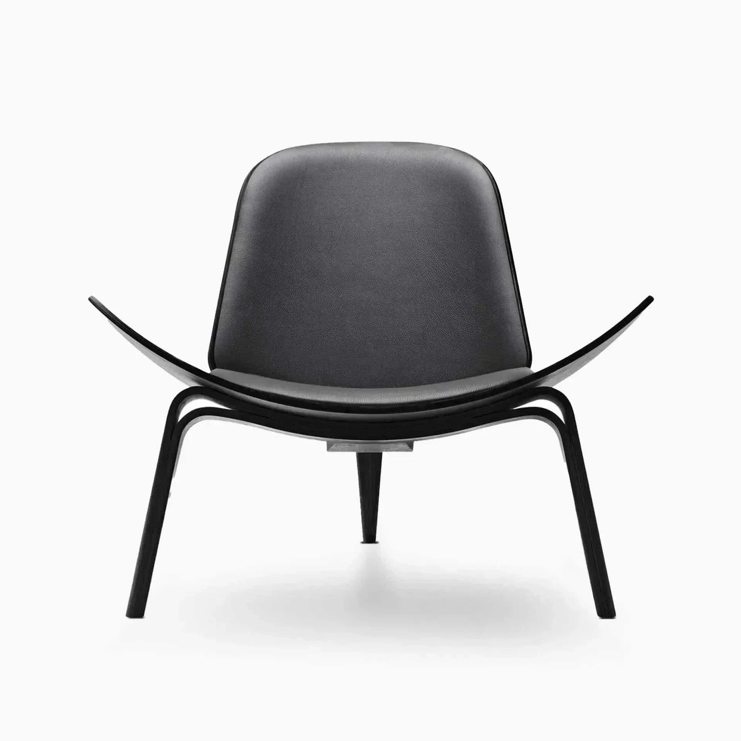 Sculptural Shell Lounge Chair – Genuine Leather & Curved Wood Accent Seat