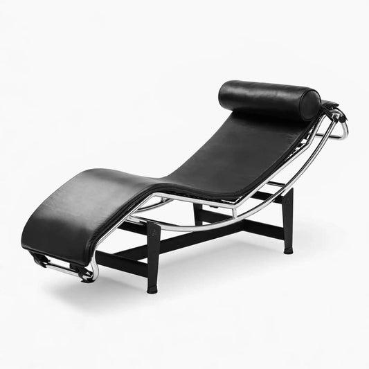 Classic Adjustable Chaise Lounge – Curved Steel Frame with Leather Cushion