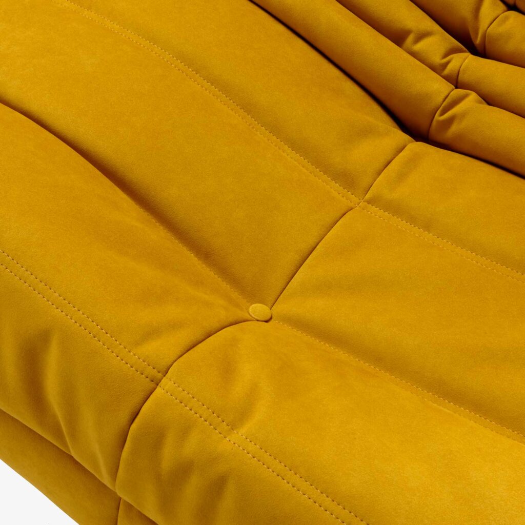 Luxury Caterpillar velvet ottoman footstool with Togo-inspired segmented design and premium velvet upholstery