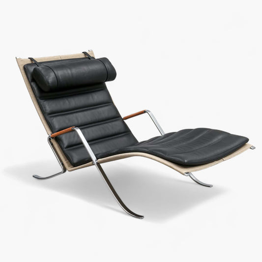 Grasshopper-Style Lounge Chair – Chrome Steel Frame with Leather Cushion