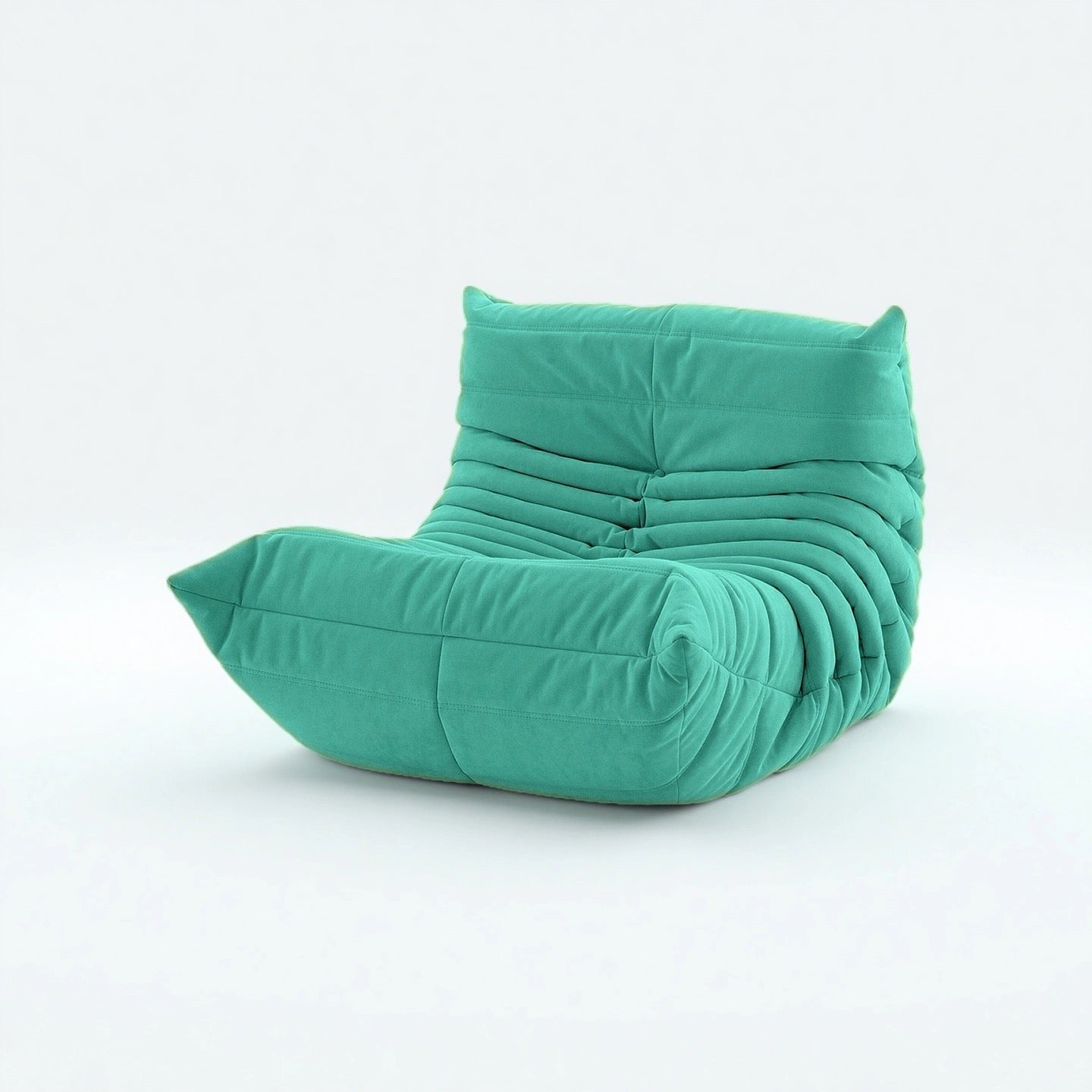 Caterpillar Lounge Chair in cozy fabric with armless design and wave-like silhouette, available in 9 colors