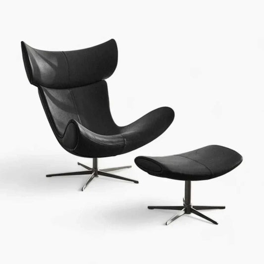 Imola Lounge Chair with Ottoman – Curved Leather Seating Set