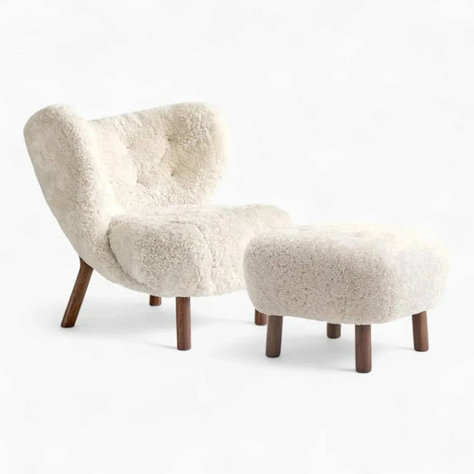 Little Petra Lounge Chair with Ottoman – Sheep Wool Accent Seat