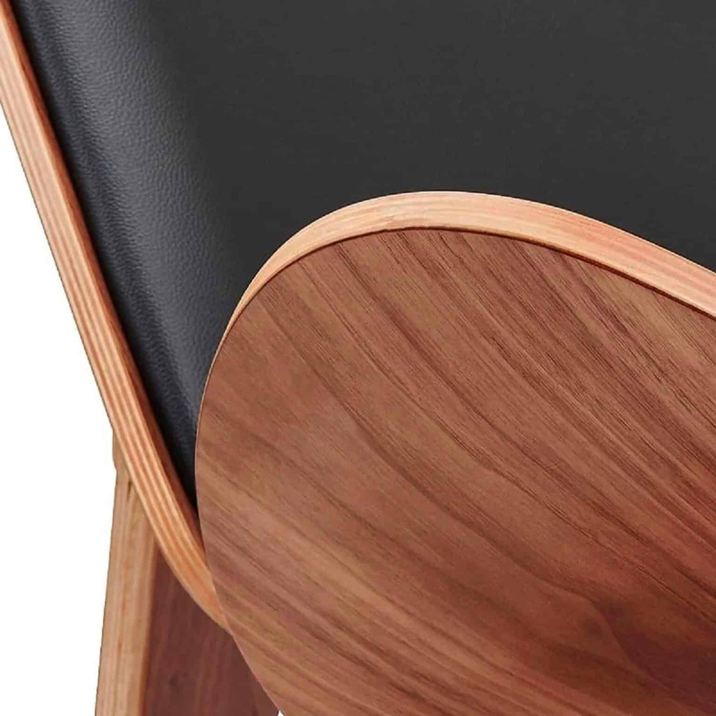 Sculptural Shell Lounge Chair – Genuine Leather & Curved Wood Accent Seat