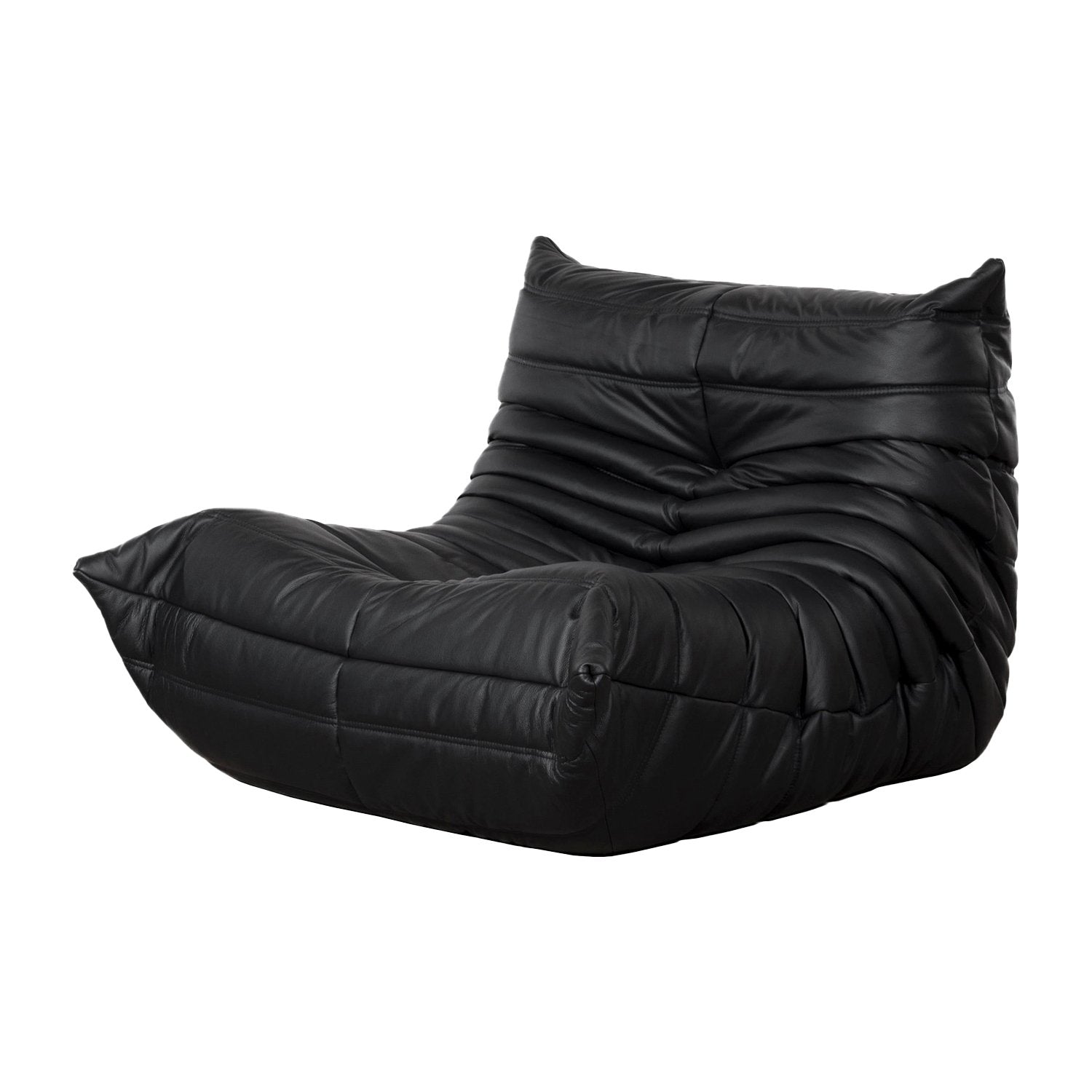 Caterpillar Leather Lounge Chair in plush dark leather with wave-like frameless design and tufted detailing