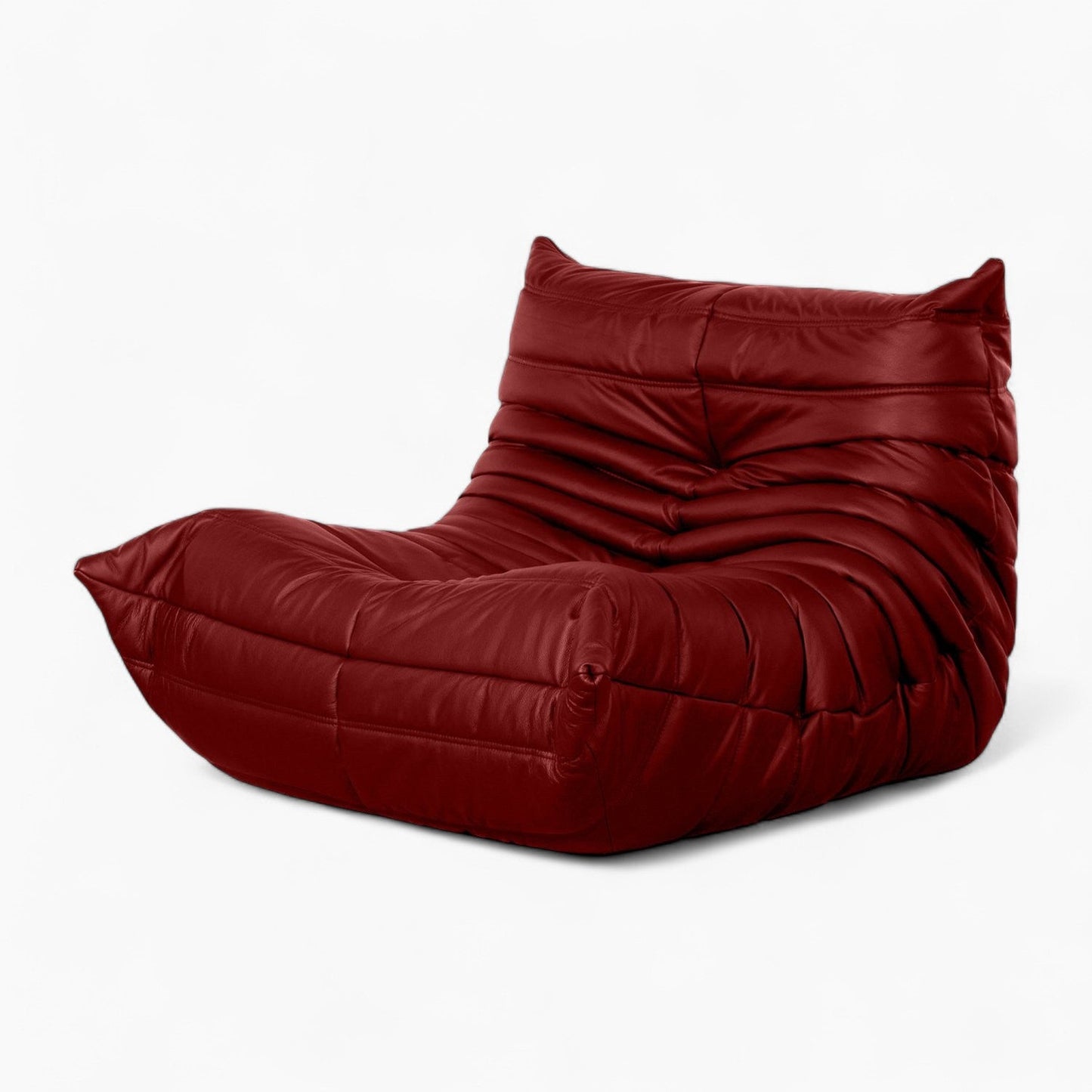 Caterpillar Leather Lounge Chair in dark brown leather with plush foam upholstery and frameless design