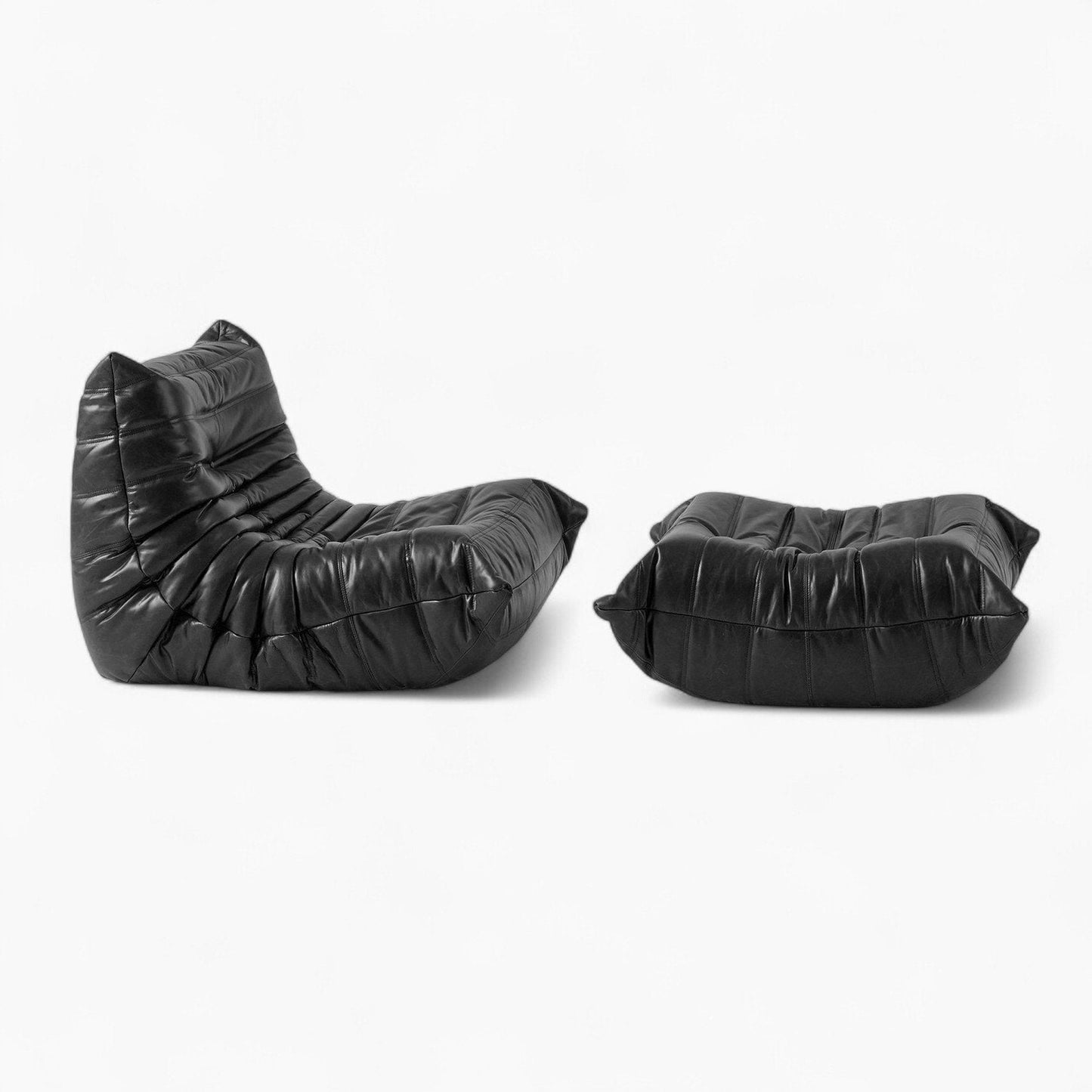 Caterpillar Lounge Chair and Footstool Set with plush all-foam upholstery and curved ergonomic design