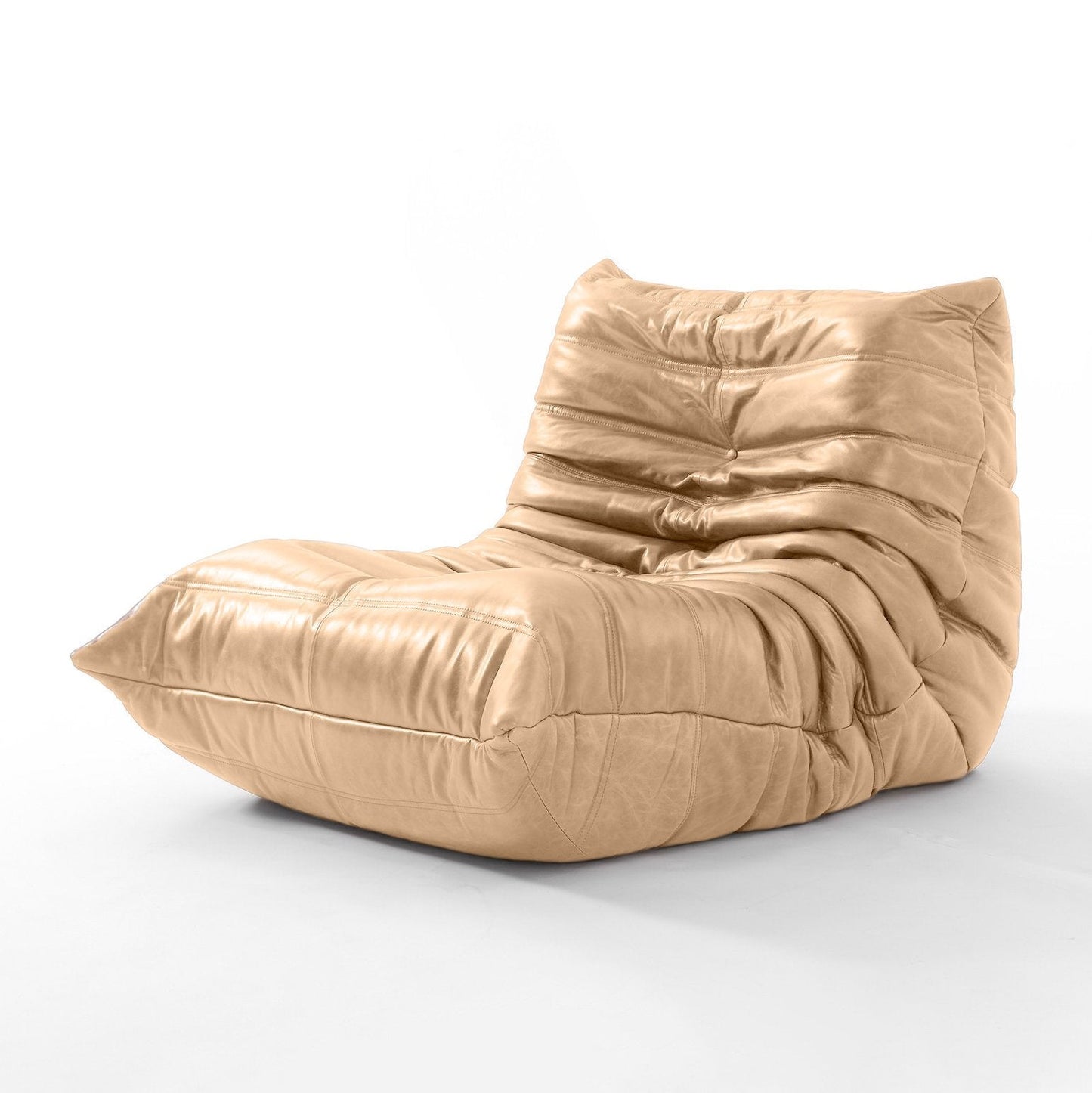 Caterpillar Leather Lounge Chair in plush brown leather with armless, wave-like design and tufted detailing