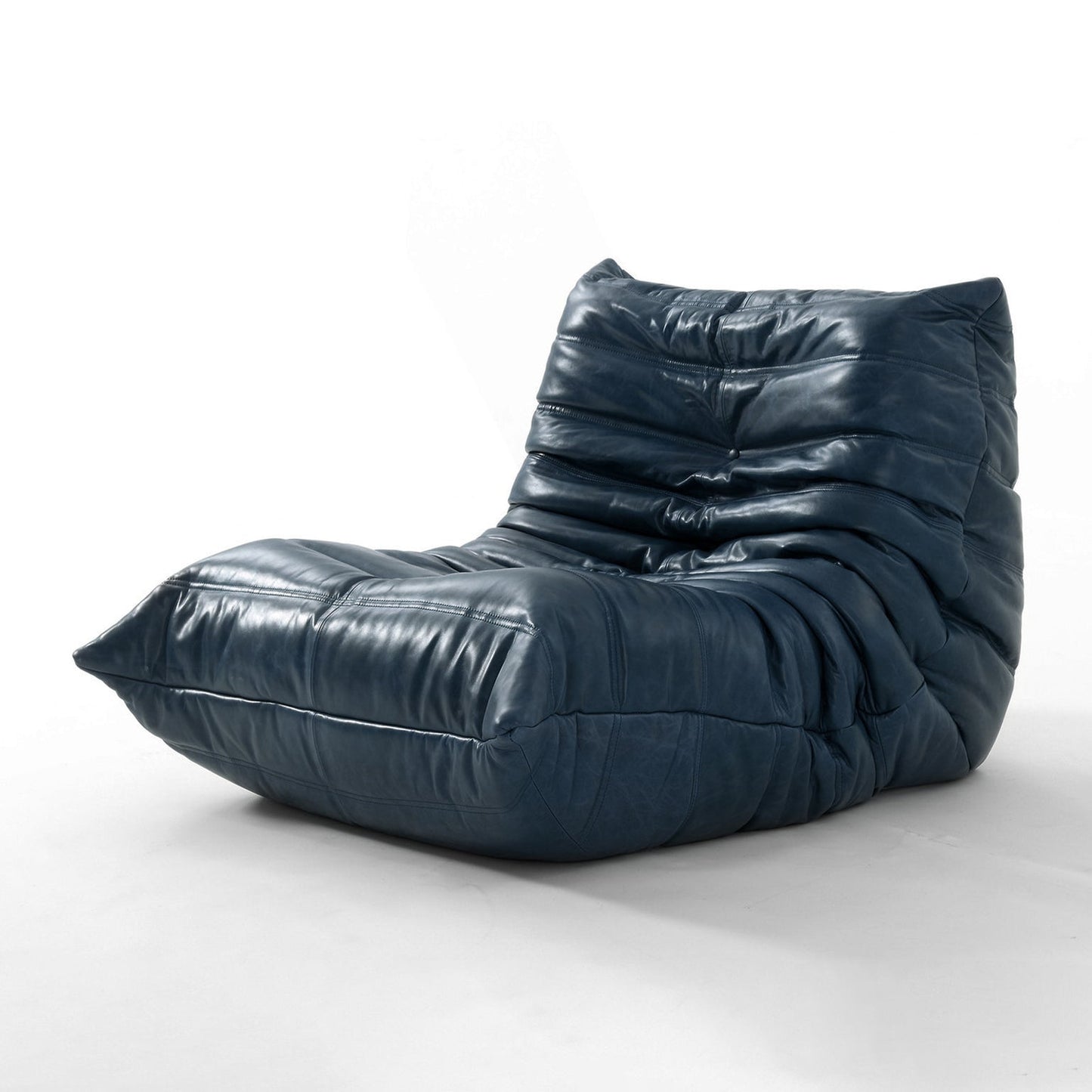 Caterpillar Leather Lounge Chair in plush brown leather with a wave-like frameless design and tufted detailing