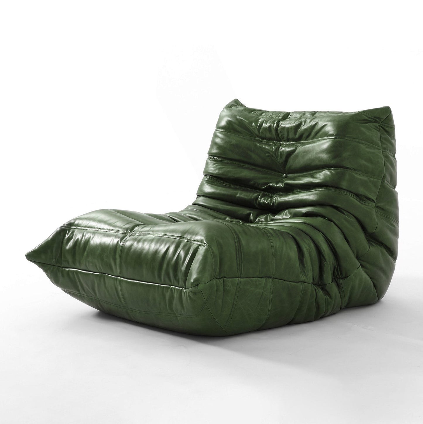 Caterpillar Leather Lounge Chair in plush upholstered leather with iconic wave design and no-frame construction