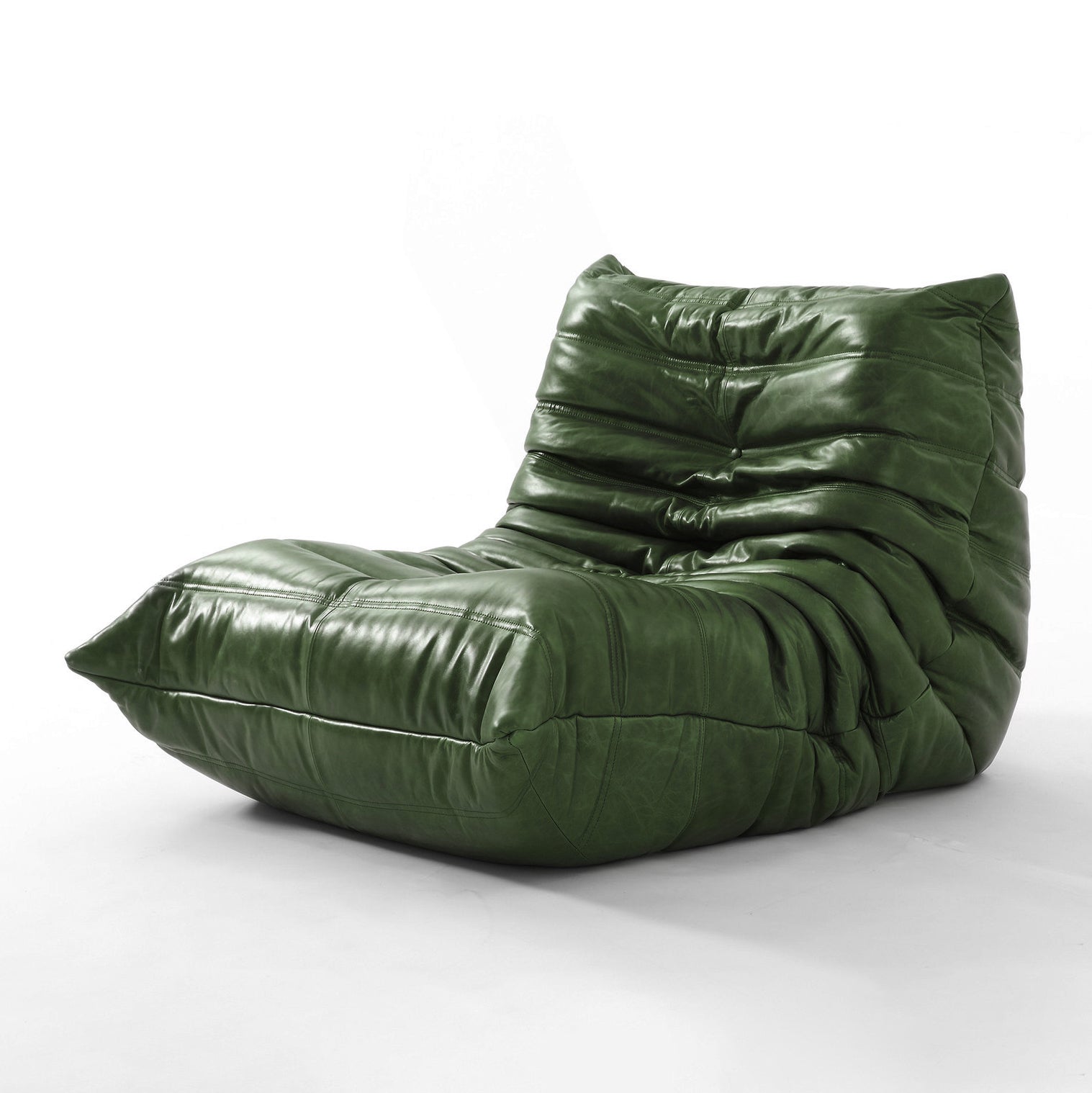 Caterpillar Leather Lounge Chair in plush upholstered leather with iconic wave design and no-frame construction