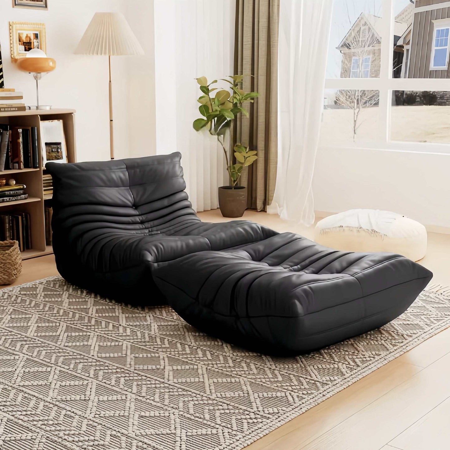 Caterpillar Lounge Chair and Footstool Set in cozy upholstered design with flowing curves and all-foam construction