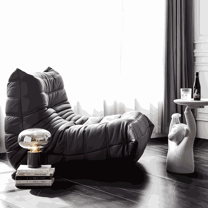 Caterpillar Leather Lounge Chair plush upholstered armless armchair in rich leather finish