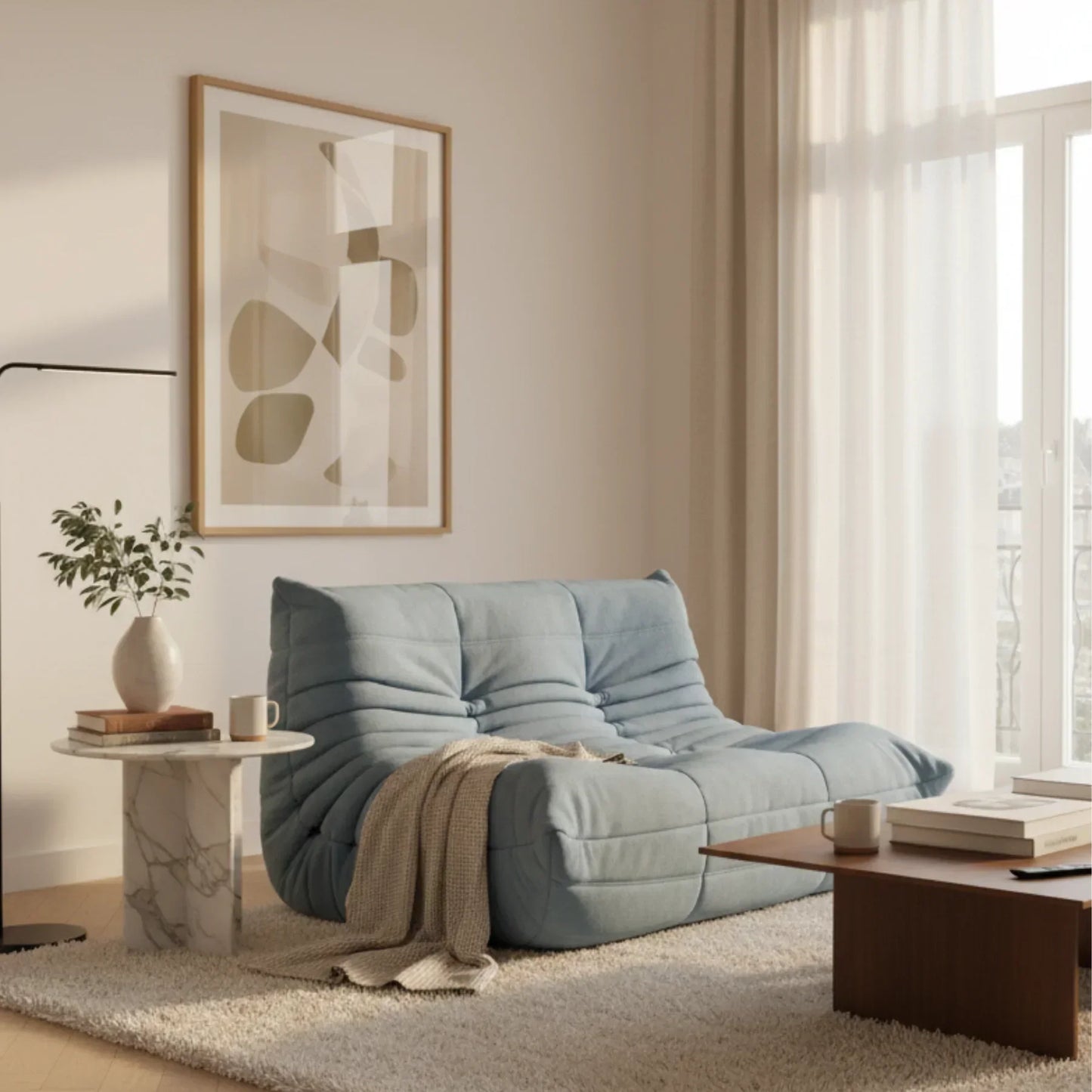 Plush Leather Loveseat sofa in brown top-grain leather with deep cushions and low-profile design